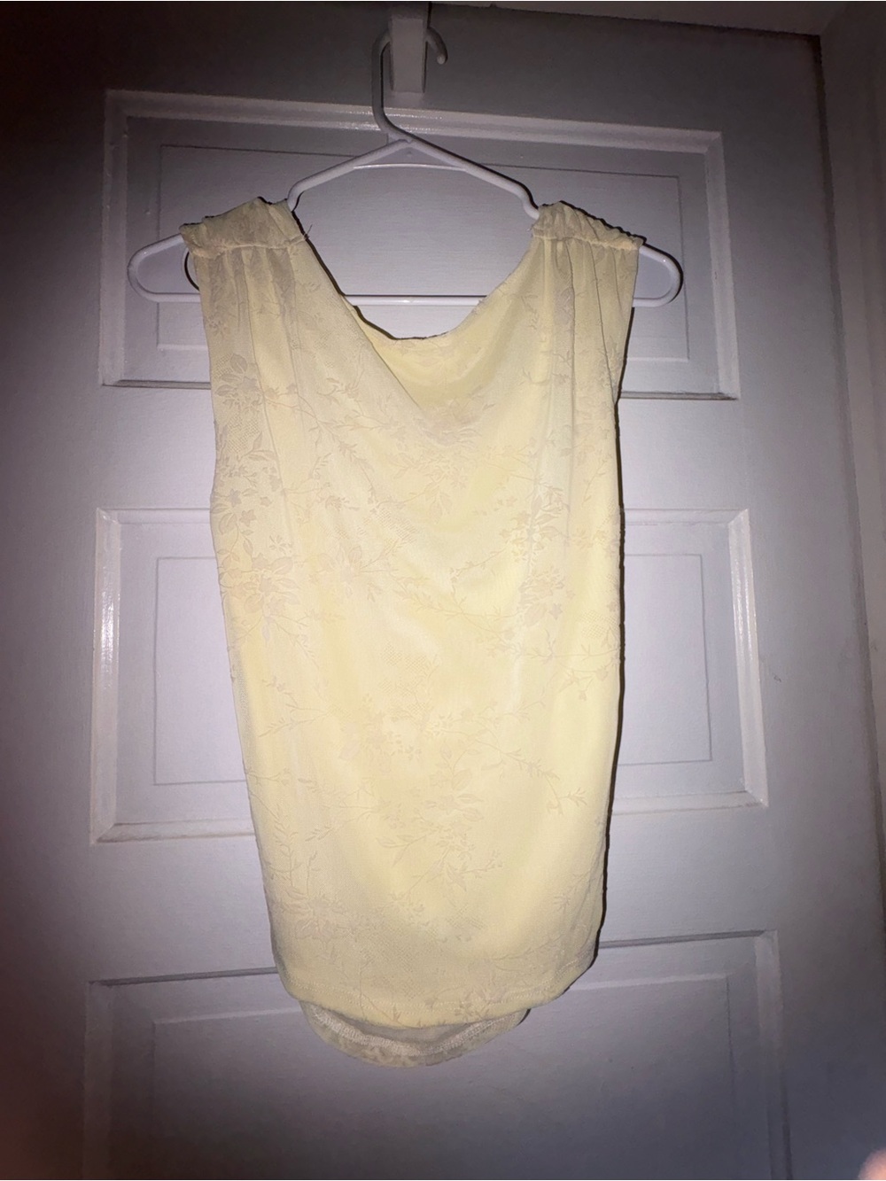 Light Yellow and lace Sleeveless Draped Back Shirt